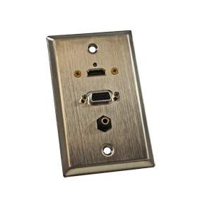 VGA WALL PLATE HDMI-HD15-3.5MM STAINLESS