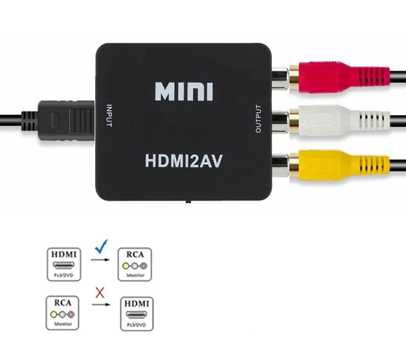 HDMI to AV Composite RCA Box Scaler 1080P with Power Supply Adapter